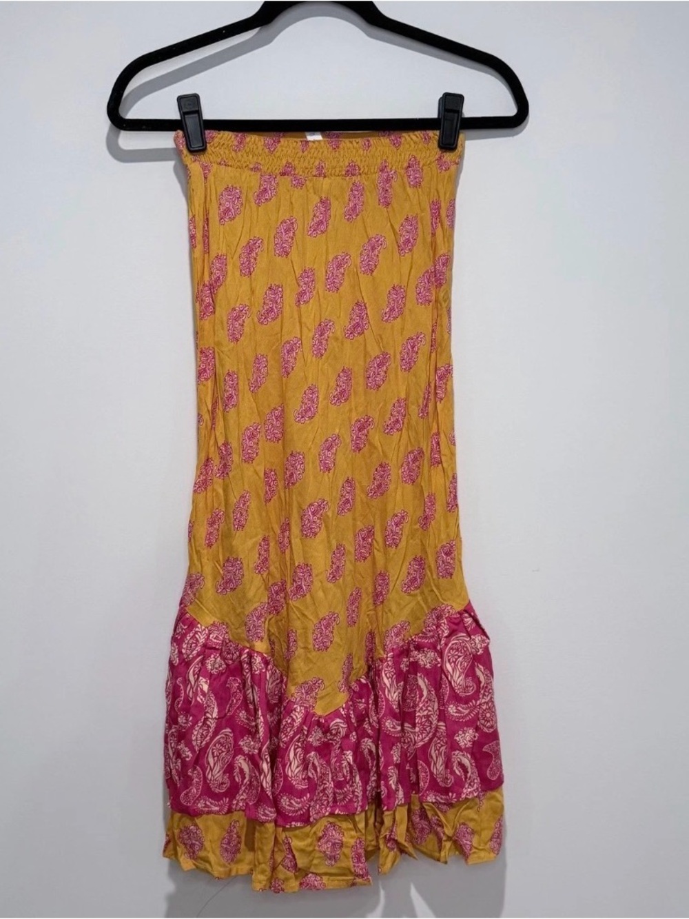 COOLCHANGE Yellow Pink Paisley Smocked Midi Skirt Boho Festival XS- NWT - Picture 3 of 5